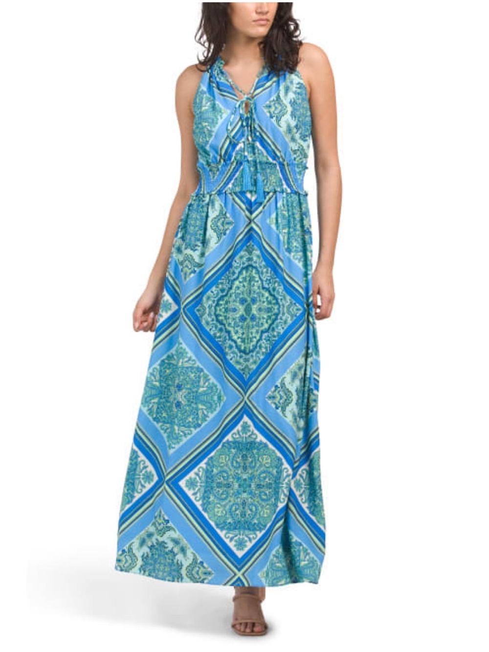 Taylor Blue & Teal Geometric Halter Maxi Dress - Picture 1 of 6